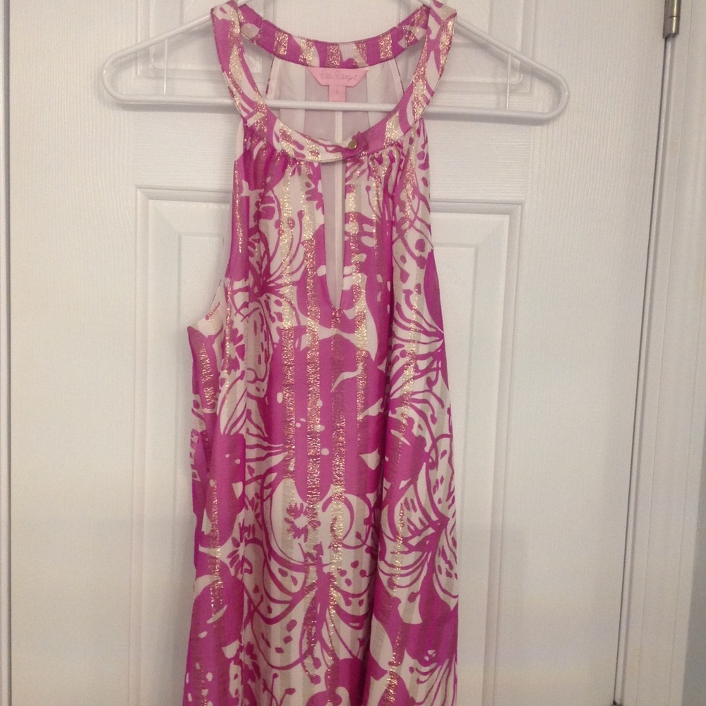 Lily Pulitzer Pink Floral  Print Silk Halter Top